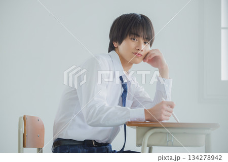 勉強する男子高校生　 134278942