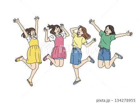 ジャンプする女性達 134278955