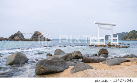 Big torii gate and Sakurai Futamigaura couple stones in Itoshima 134279048