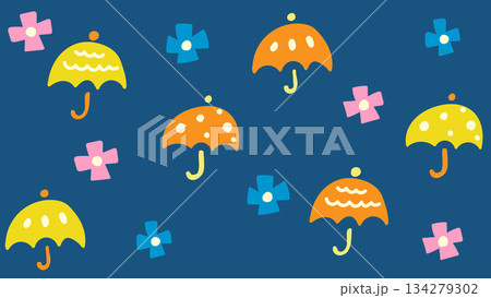 昭和レトロでかわいい傘とアジサイの背景 昭和レトロでかわいい傘とアジサイの背景 134279302