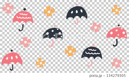 昭和復古可愛雨傘和繡球花背景 昭和復古可愛雨傘和繡球花背景 134279305