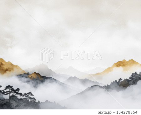 和の美意識を抽象化した霧の背景 134279554