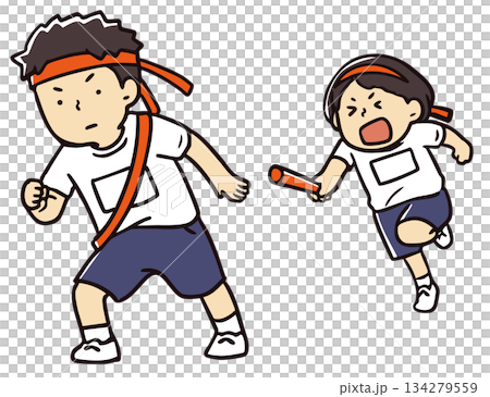 田徑接力賽接力棒傳遞顏色 134279559