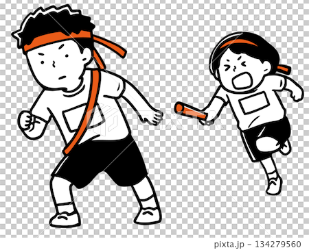 運動会のリレーのバトンパス_単色 134279560
