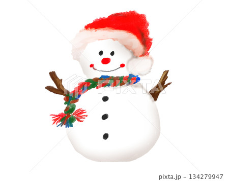 手描きのかわいい雪だるまのイラスト素材 手描きのかわいい雪だるまのイラスト素材 134279947