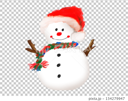 手描きのかわいい雪だるまのイラスト素材 手描きのかわいい雪だるまのイラスト素材 134279947