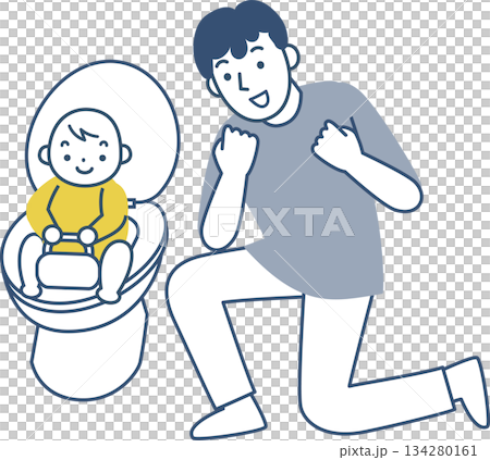 Toilet training child and father 134280161