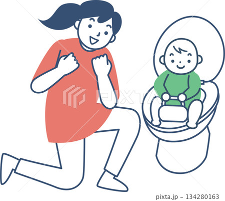 トイレトレーニングをする子供と母親 134280163