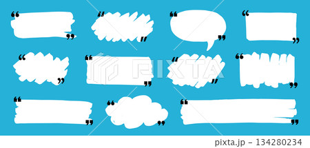 Text box frame set with quotation mark. Hand drawn marker brush stroke text speech message frame background. Quotation mark dialog speech, square, chat banner design template. Vector Text box frame set with quotation mark. Hand drawn marker brush stroke text speech message frame background. Quotation mark dialog speech, square, chat banner design template. Vector 134280234