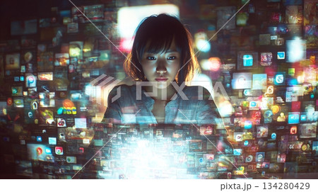 無数のアイコンが浮遊するネットワークイメージ6 無数のアイコンが浮遊するネットワークイメージ6 134280429