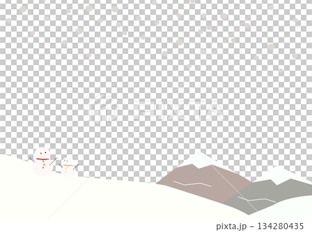仲良し雪だるまと粉雪　冬の風景背景素材透過素材 134280435