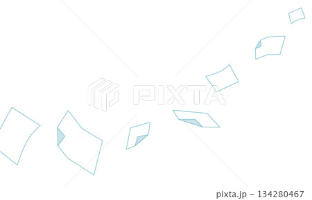 めくれるように横に流れ舞う複数のシンプルな紙イラスト（背景透過） 134280467