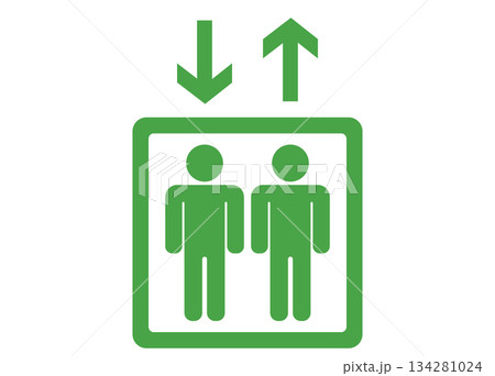 シンプルなエレベーターのピクトグラム　2人　緑 134281024