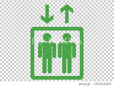 シンプルなエレベーターのピクトグラム　2人　緑 134281024