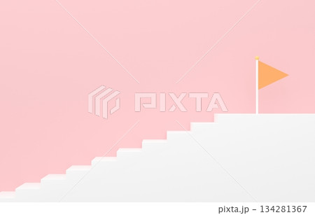 3D素材_シンプルな階段とフラッグ_ピンク 3D素材_シンプルな階段とフラッグ_ピンク 134281367