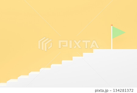 3D素材_シンプルな階段とフラッグ_黄色 134281372