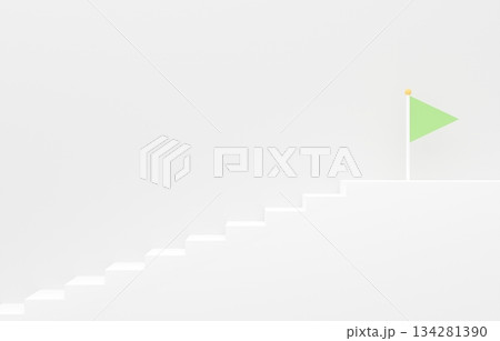 3D素材_シンプルな階段とフラッグ_黄緑 3D素材_シンプルな階段とフラッグ_黄緑 134281390
