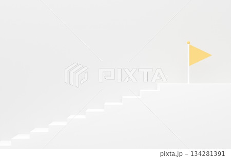 3D素材_シンプルな階段とフラッグ_黄色 134281391