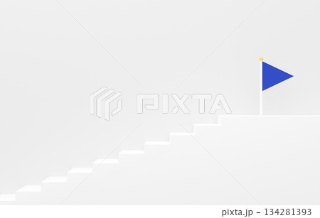 3D素材_シンプルな階段とフラッグ_青 3D素材_シンプルな階段とフラッグ_青 134281393