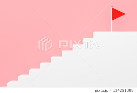 3D素材_シンプルな階段とフラッグ_ピンク 134281399