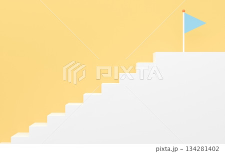 3D素材_シンプルな階段とフラッグ_黄色 3D素材_シンプルな階段とフラッグ_黄色 134281402