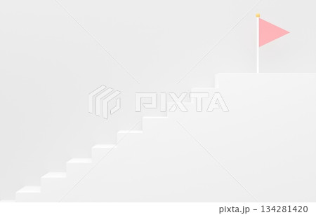 3D素材_シンプルな階段とフラッグ_ピンク 134281420