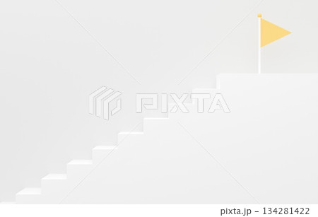 3D素材_シンプルな階段とフラッグ_黄色 134281422