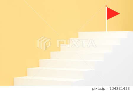 3D素材_シンプルな階段とフラッグ_黄色 134281438