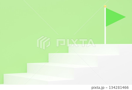3D素材_シンプルな階段とフラッグ_黄緑 3D素材_シンプルな階段とフラッグ_黄緑 134281466