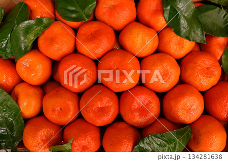 tangerines with leaves 134281638