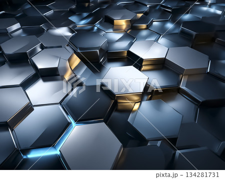 ダークトーンのメタルジオメトリック背景｜ミニマルなビジネス抽象デザイン 134281731