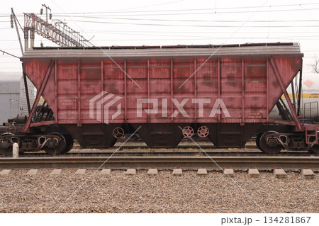 old railway train at the station 134281867