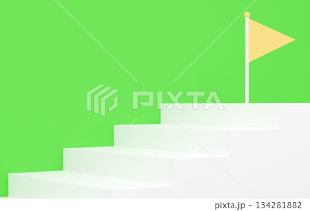 3D素材_シンプルな階段とフラッグ_緑 3D素材_シンプルな階段とフラッグ_緑 134281882