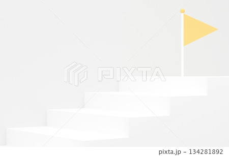 3D素材_シンプルな階段とフラッグ_黄色 134281892
