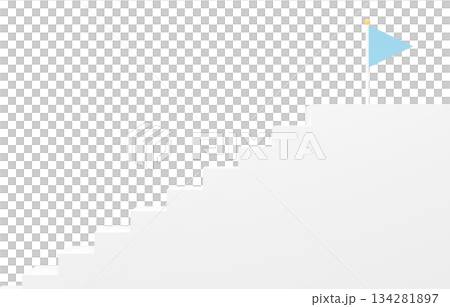 3D素材_シンプルな階段とフラッグ_水色 3D素材_シンプルな階段とフラッグ_水色 134281897