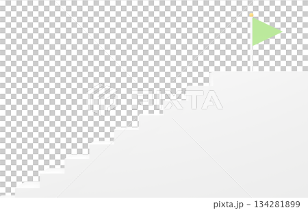 3D素材_シンプルな階段とフラッグ_黄緑 134281899