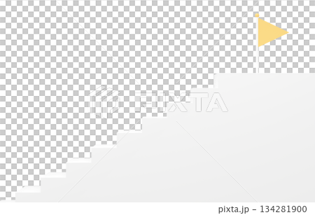 3D material _ simple stairs and flag _ yellow 3D material _ simple stairs and flag _ yellow 134281900