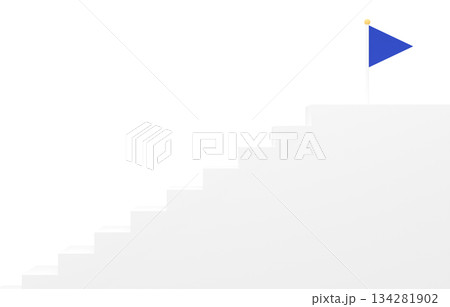 3D素材_シンプルな階段とフラッグ_青 3D素材_シンプルな階段とフラッグ_青 134281902