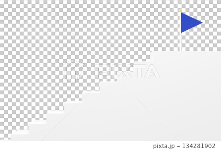 3D素材_シンプルな階段とフラッグ_青 3D素材_シンプルな階段とフラッグ_青 134281902