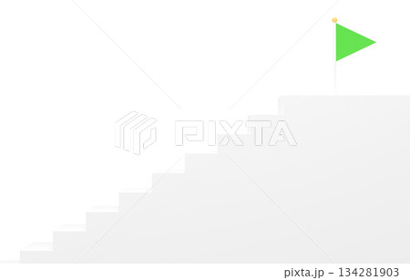 3D素材_シンプルな階段とフラッグ_緑 3D素材_シンプルな階段とフラッグ_緑 134281903