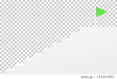 3D材質_簡單樓梯和綠色旗幟 134281903