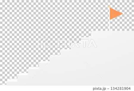 3D素材_簡單的樓梯和旗幟_橙色 134281904