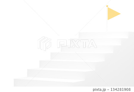 3D素材_シンプルな階段とフラッグ_黄色 134281908