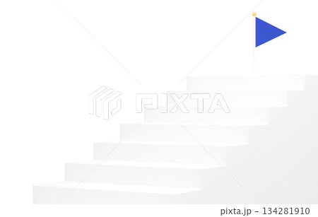 3D素材_シンプルな階段とフラッグ_青 3D素材_シンプルな階段とフラッグ_青 134281910