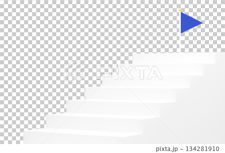 3D素材_シンプルな階段とフラッグ_青 3D素材_シンプルな階段とフラッグ_青 134281910