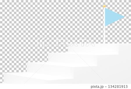 3D素材_シンプルな階段とフラッグ_水色 3D素材_シンプルな階段とフラッグ_水色 134281913