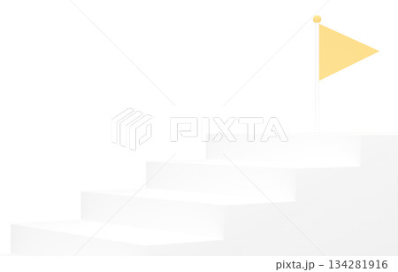 3D素材_シンプルな階段とフラッグ_黄色 3D素材_シンプルな階段とフラッグ_黄色 134281916
