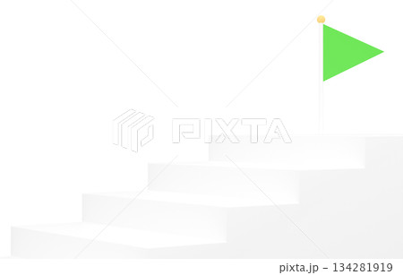 3D素材_シンプルな階段とフラッグ_緑 3D素材_シンプルな階段とフラッグ_緑 134281919