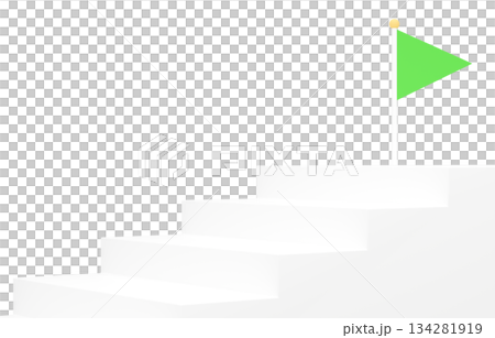 3D material_simple stairs and flag_green 3D material_simple stairs and flag_green 134281919