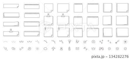 シンプルなフレームと飾りアイコンのベクターイラストセット。枠、付箋、メモ 134282276